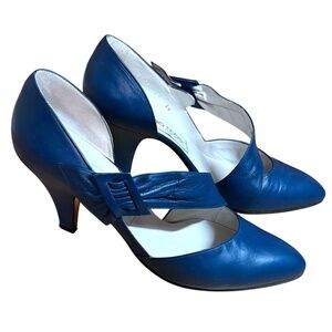 SERGIO ROSSI Genuine Leather Cobalt Blue Dorsay Pumps Side Bow Euro 39 US Sz 8.5